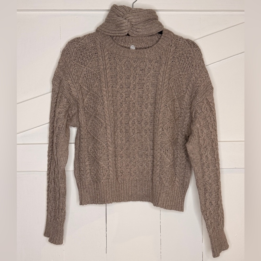 Matching Set Margaret O'Leary Taupe Cable Knit Sweater With Matching Headband